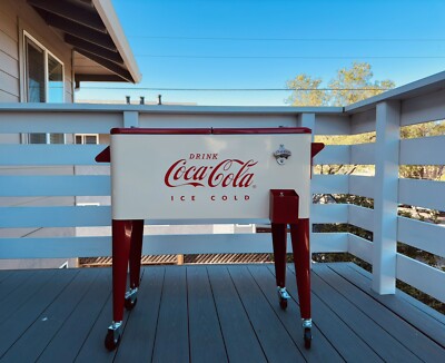 VINTAGE RARE Coca-Cola Cream/ White Red Retro Rolling Cooler 80 QT 