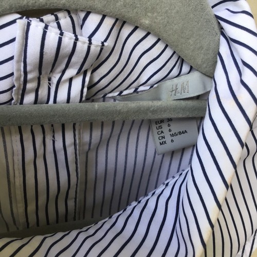 H & M White Blue Stripe Shift Dress Size AU 10 US 6 High Neck Button Trim As New - Picture 4 of 7