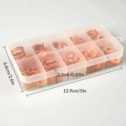 200PCS Solid Copper Crush Washer Gasket Set Flat O-Ring Seal Assortment Kits US - Picture 1 of 8