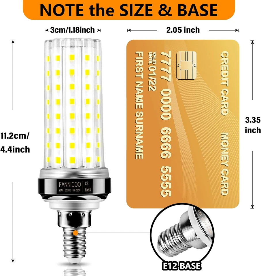 E12 LED Bulbs,20W LED Corn Light Bulb 150W Equivalent 2000 Lumen 6500K Cool Dayl - Image 2 of 4