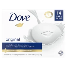 Dove Beauty Bar Soap Original, Made With 1/4 Moisturizing Cream 3.75 oz, 14 Bars