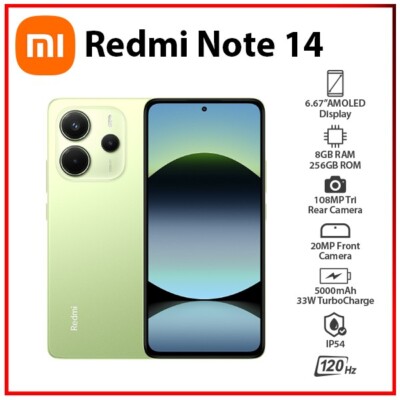 Xiaomi Redmi Note 14 4G 8GB+256GB GREEN Dual SIM Unlocked Android Mobile Phone