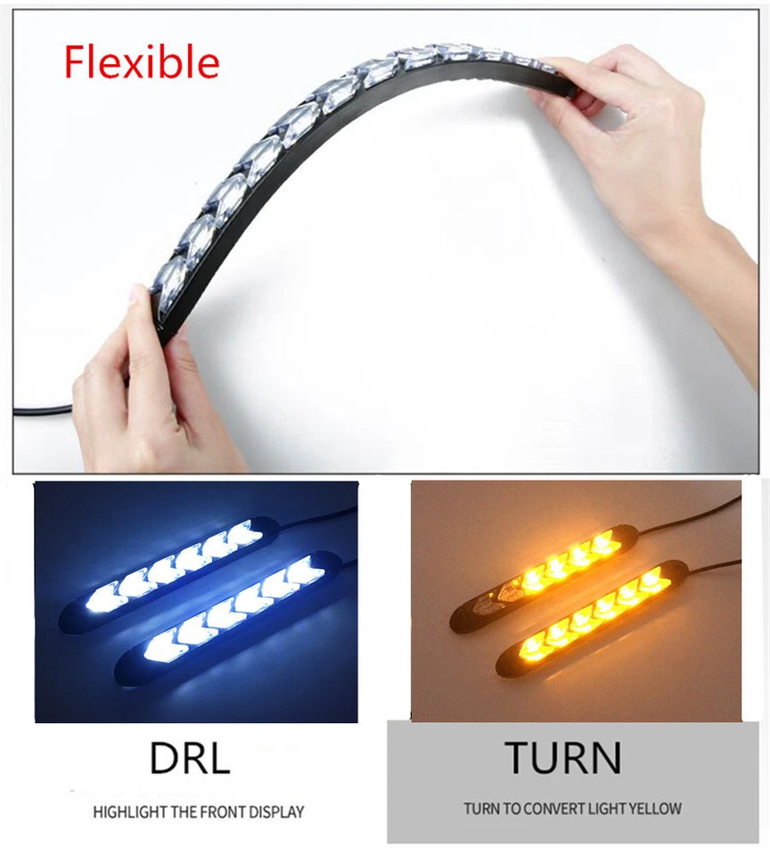 2 светодиодных белых/желтых переключателя гибких прожектора указателя поворота стрелка мигалка дневные ходовые огни - Изображение 2 из 4