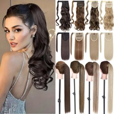 Natural Hair Ponytail Clip In as Real AS Human Hair Extensions Wrap On Pony Tail