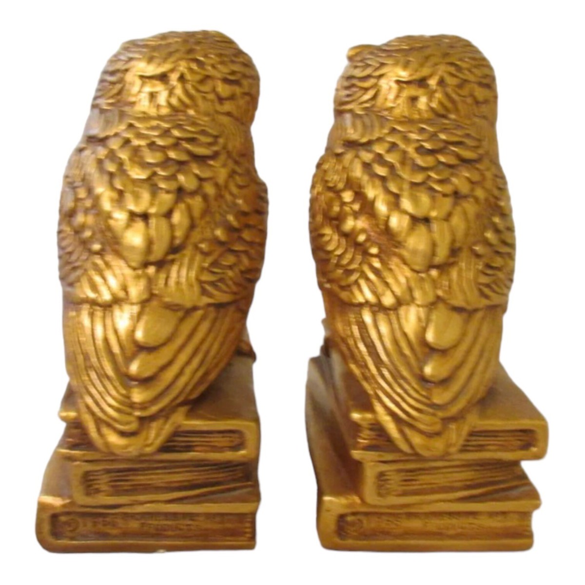 Vintage 1966 Progressive Art Products Plaster Gold Owl Bookends