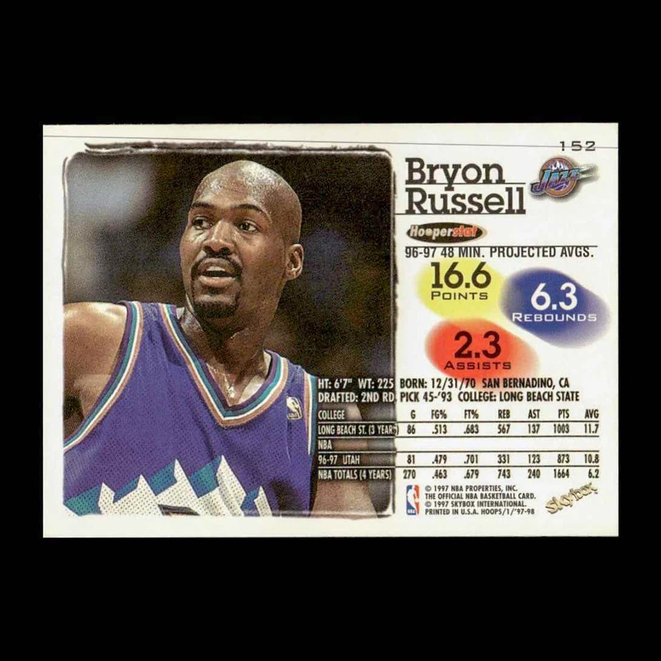 Bryon Russell 1997-98 Hoops Utah Jazz #152 R331E 6 - Image 2 of 2