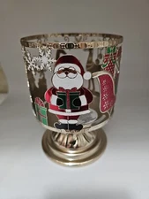 Bath & Body Work Santa Christmas Tree Sleigh 3  Wick Gold Pedestal Candle Holder