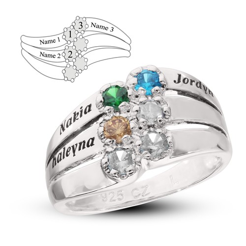 Personalised Sterling Silver Mother's Family Ring 6 Names and 6 Stone Birthstone - Picture 8 of 12