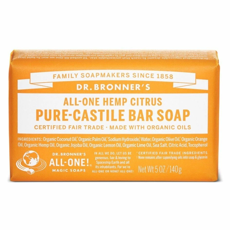 Dr Bronner All-One Pure Citrus Castile Soap Bar 140g x 2 Organic Vegan Skincare