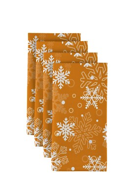 100% Milliken Polyester Winter Snowflakes Orange 18'' x 18'' Napkins 1 Dozen