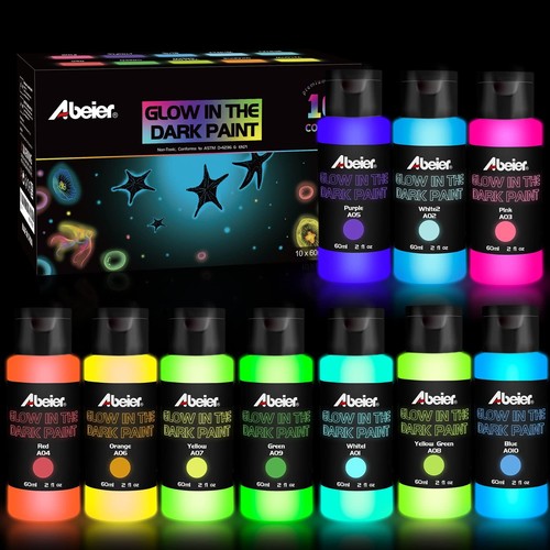 Glow in the Dark Acrylic Paint, 10 Bright Colors (60Ml/2Oz) Blacklight Paint, 