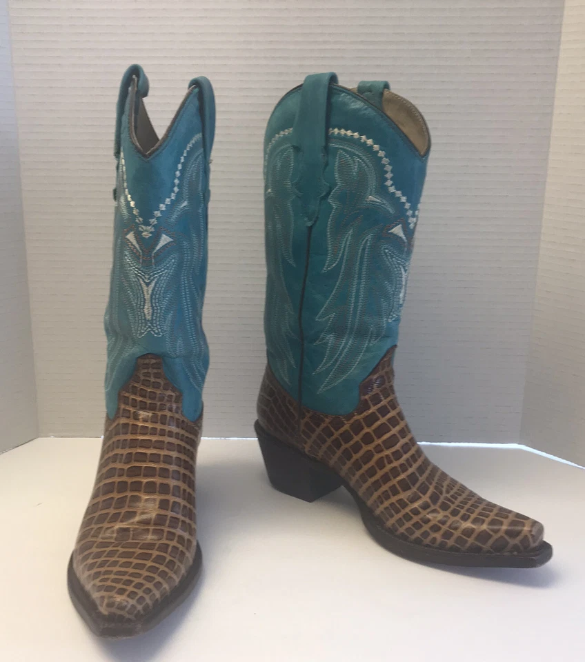 Botas occidentales ROPER para mujer talla US 7-7,5M cuadrados exóticos 100 % cuero bordado Foto 3 de 4