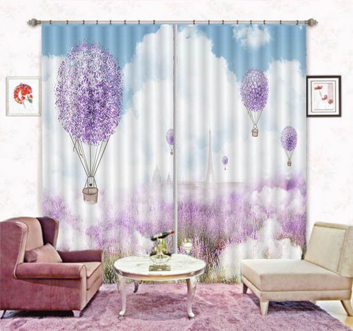 Purple Flower Balloon3D Blockout Photo Curtain Print Curtains Fabric Kids Window - Bild 2 von 10