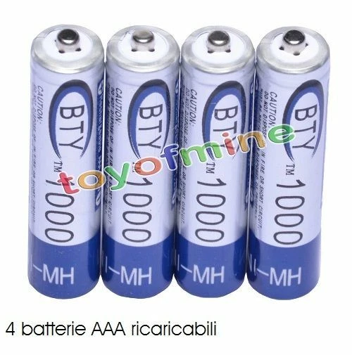 BATTERIE RICARICABILI AA AAA STILO 4 pile UNIVERSALI PILA BATTERIA 1000 3000 MAH - Immagine 2 di 3