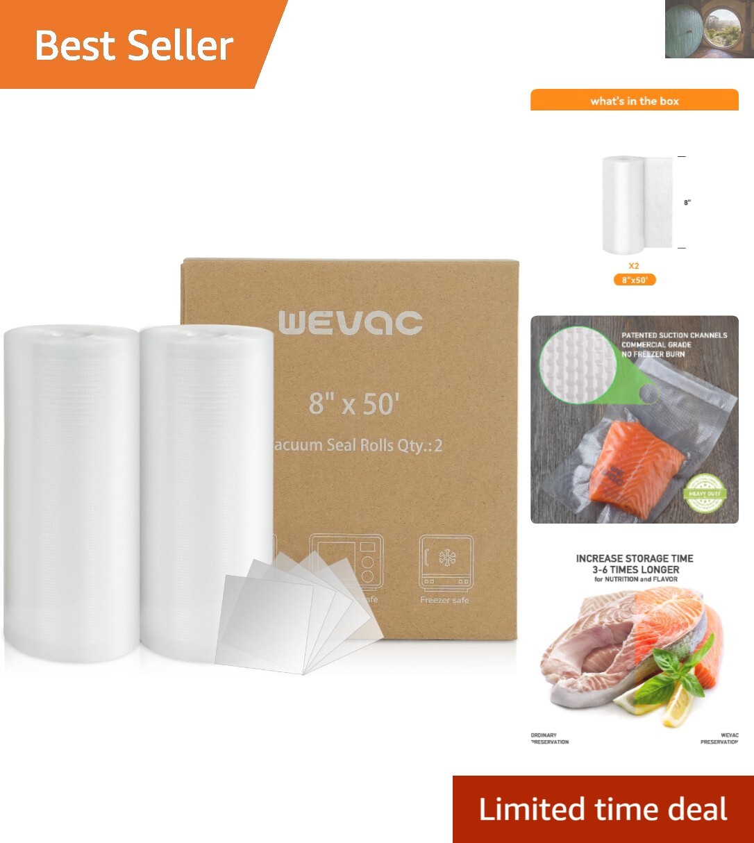 Commercial-Grade Vacuum Storage Bags 8x50 Feet 2-Pack for Food Freshness