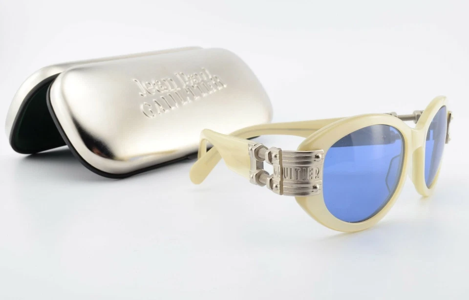 JEAN PAUL GAULTIER Sonnenbrille 56-5204 Creme Silber Schraube Industrie JPG Case - Bild 2 von 4