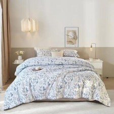 Queen Comforter Set White and Blue Queen 90"x90" 01-a chic Fresh Blue Floral