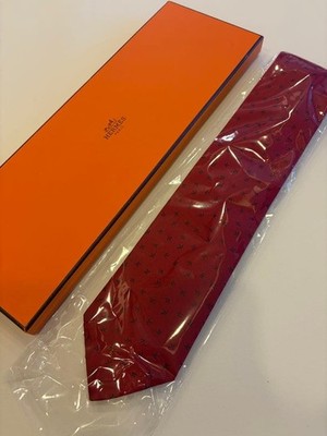 HERMES Tie Paris Silk Tie Red Blue Horse Pattern excellent gift