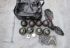 TWO SETS OF LAWN BOWLS WITH HEAD BAG, BOWL LIFTER, JACK, NETS & MEASURE