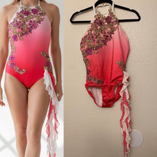 Glamour solo dance costume pink ombre embellished XLC-Extra large child