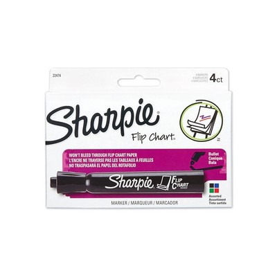 Flip Chart Markers, Bullet Tip, Assorted Colors, 4 Pack