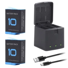 2-Pack Hero 10 Batteries for GoPro Hero 12, Hero 11, Hero 10, Hero 9 with chager