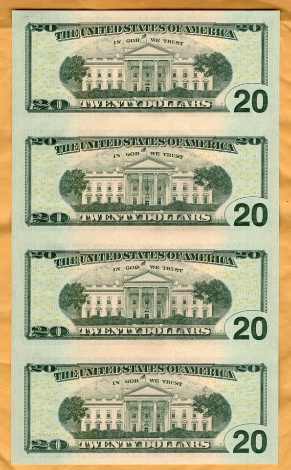 uncut sheet of 4 Series 2004A $20 star (replacement) Federal Reserve Notes - Image 2 of 2