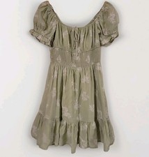 Sage Puff Sleeve Milkmaid Dress Prarie Peasant French Country Fairy Bloomcore Sm