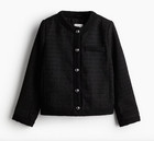 H&M Black Textured Weave Collarless Button Up Chic Short Blazer Jacket L — photo 2