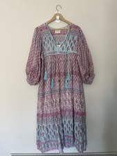 Dilli Grey Dress Size 10 Pink Blue Boho Festival Indian Block Print Midi