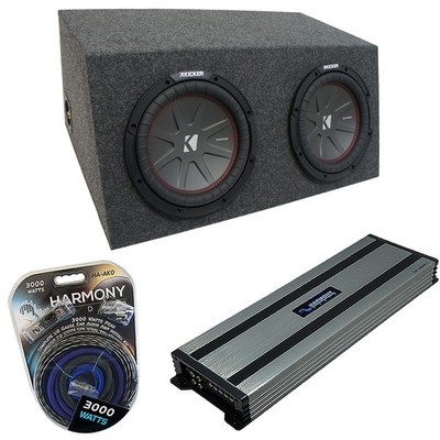 Car Stereo Hatchback Sealed Dual 10'' Kicker CompR CWR10 Sub Box HA-A1500.1 Amp