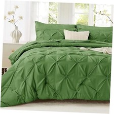 Comforter Set, 7-Piece Bed in a Bag, Pintuck Bedding Sets for All Queen Green