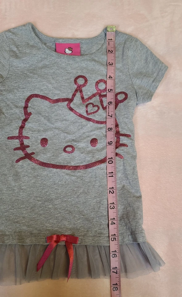Hello Kitty Girls T-Shirt Heather Gray And Pink Size 5 Princess  - Image 4 of 4