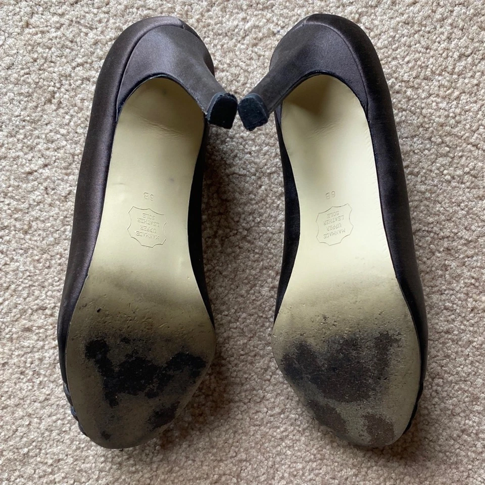 Y2K Caparros Omar Marrón Chocolate Satinado Peep-Toe Tacones Para Mujer Talla 6 Foto 3 de 4