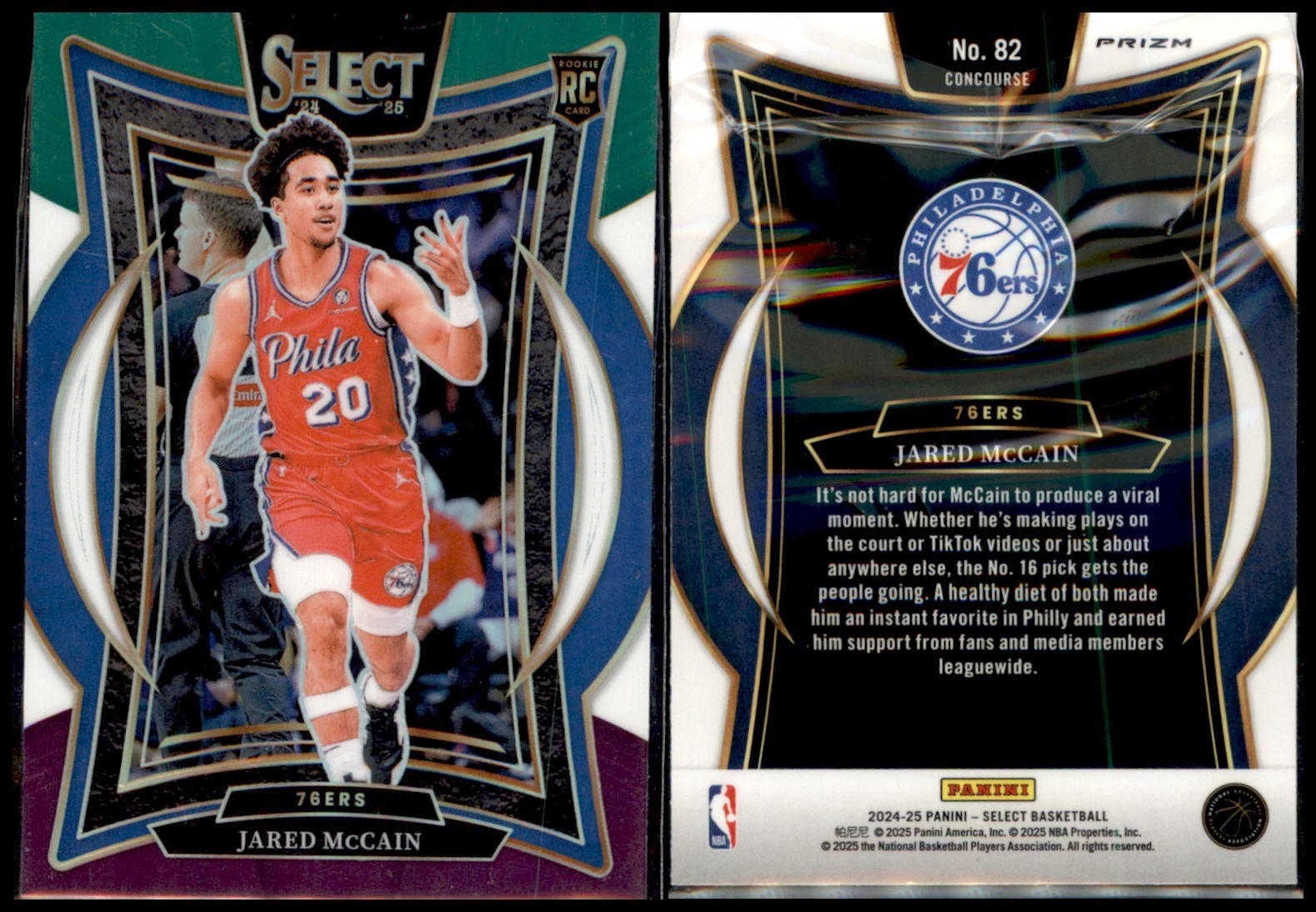 2024-25 Panini Select - Concourse Jared McCain #82 Green White Purple Prizm (RC)