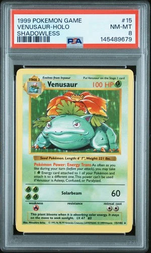 1999 POKEMON BASE SET SHADOWLESS #15 VENUSAUR-HOLO PSA 8