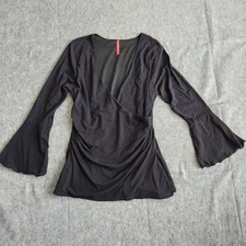 Ruby Ribbon Top Shirt Blouse Women's XL Black Bell Sleeves Fairy Whimsigoth