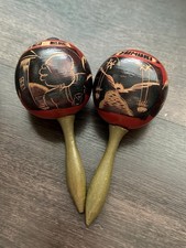 Vintage Havana Cuban GOURD MARACAS HAND Painted Carved Marked Cuba 6  Native
