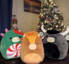 Squishmallows Kellytoy 3 Pack Lot Of 2 Cows And 1 Bull Plush - read description