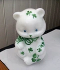 Vintage FENTON milk glass shamrock  bear Irish Treasures H.P. signed F. Enoch