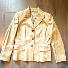 Le Suit Petite 10P Beige Tan Pinstripe 3-Button Lined Pockets Notch Blazer