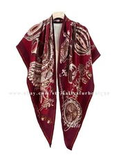 Sallys 70% Cashmere 30% Silk Scarf Jewelry Print Large 2 Face Triangle Shawl Red
