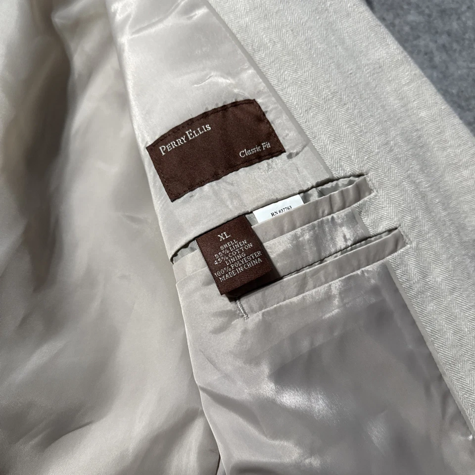 Perry Ellis Sport Coat Blazer Men's Size XL Beige Linen Blend Jacket 2 Button - Image 4 of 4