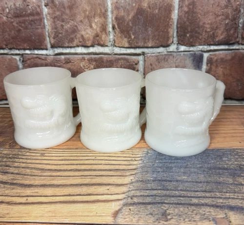Set of 3 Vintage GROG Caveman Milk Glass Mugs BC Comic Fire King Johnny Hart