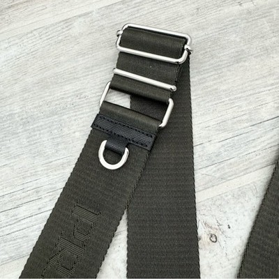 Prada Green Canvas Logo Black Saffiano Leather Trim Adjustable