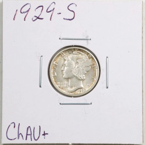 1929-S 10C Mercury Winged Liberty Silver Dime in Choice AU+ Condition #6265