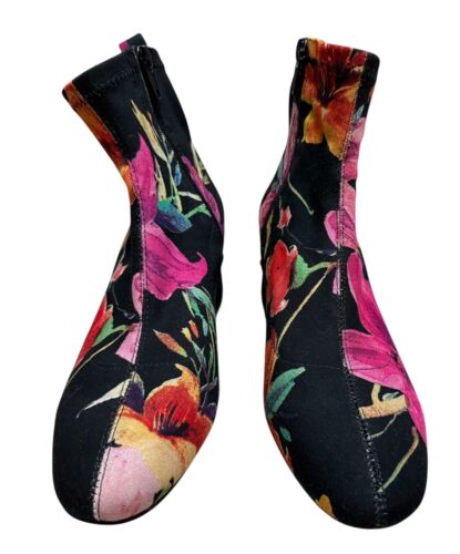 Top Shop Women’s Pink, Black And Green Floral Ankle Heel Boots In Sz 6 - Picture 2 of 10