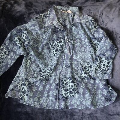 White Stag Womens Blue Floral 3/4 Sleeve Top Size Large (34/36)