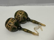 Costa Rica hand crafted carved gourds pair of Maracas souvenir 6.5" long MINT