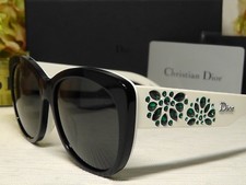 CHRISTIAN DIOR INEDITE Back White Rubber Emerald Crystals Frame Sunglasses NIB